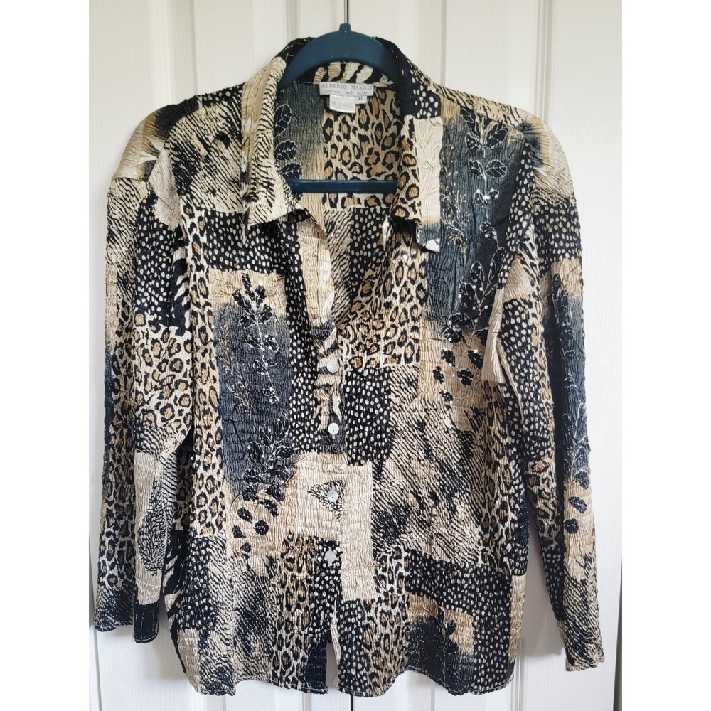 Alberto Makali Animal Print Button Down Top Blouse XL - Picture 2 of 8